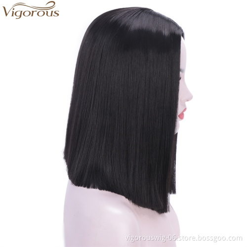 Vigorous Straight Short Blunt Cut Bob For Black Women Deep Middle Part Brazilian Wigs Heat Resistant Synthetic Cosplay Wigs